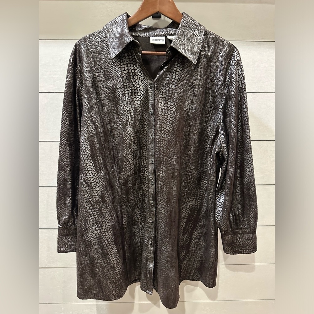 Chico's Black Snake Print Jacket- size 3/ Large